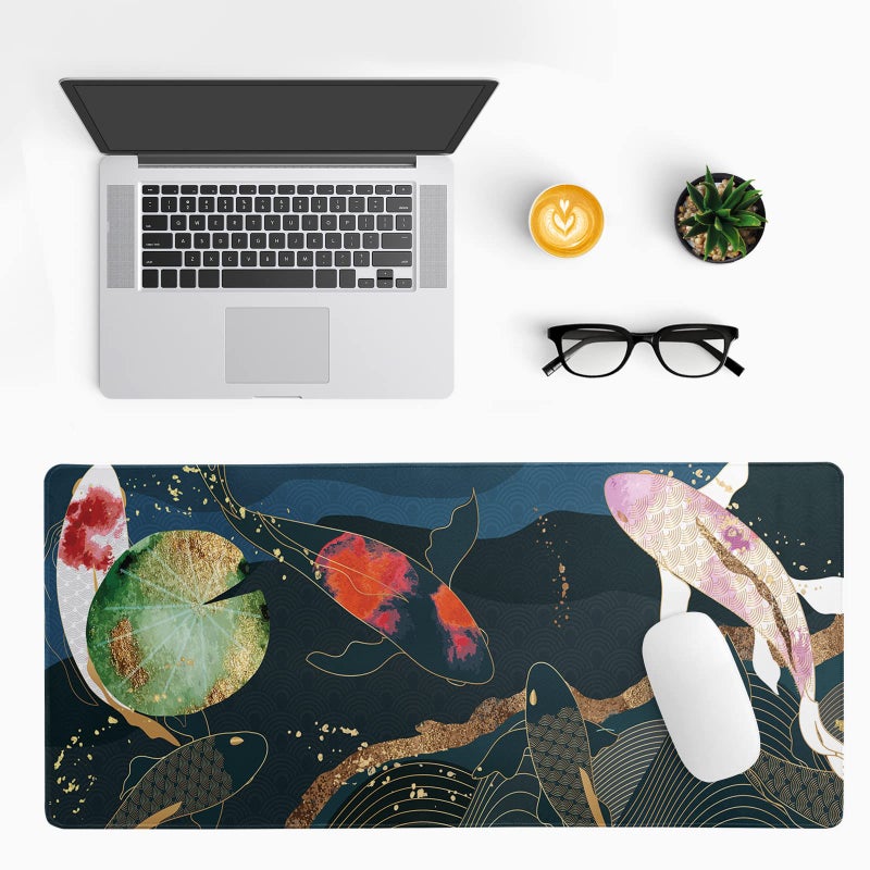 Brecoy Japanese Gaming Mouse Pad XL - Extended Large Mouse Mat Desk Pad  Stitched Edges Mousepad  3mm Thick Long Non-Slip Rubber Base Mice Pad  31.5 X 11.8 Inch - Koi Fish Art - Image 2